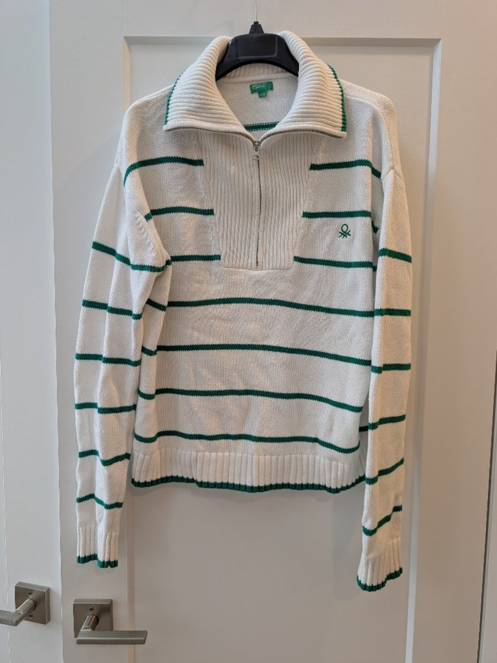 United Colours of Benetton Striped Quarter-Zip Cotton Sweater Womens Large